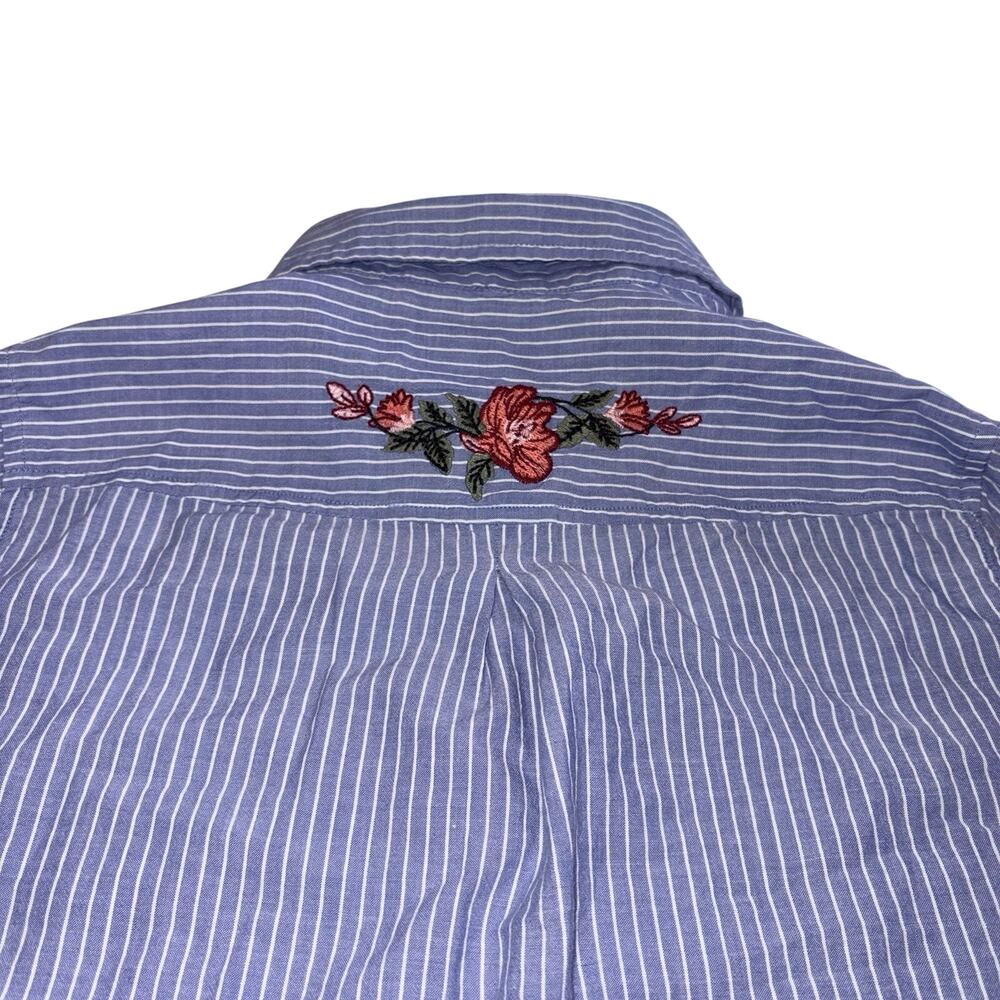 Krazy Girl Embroidery 100% cotton, blue and white striped button up shirt